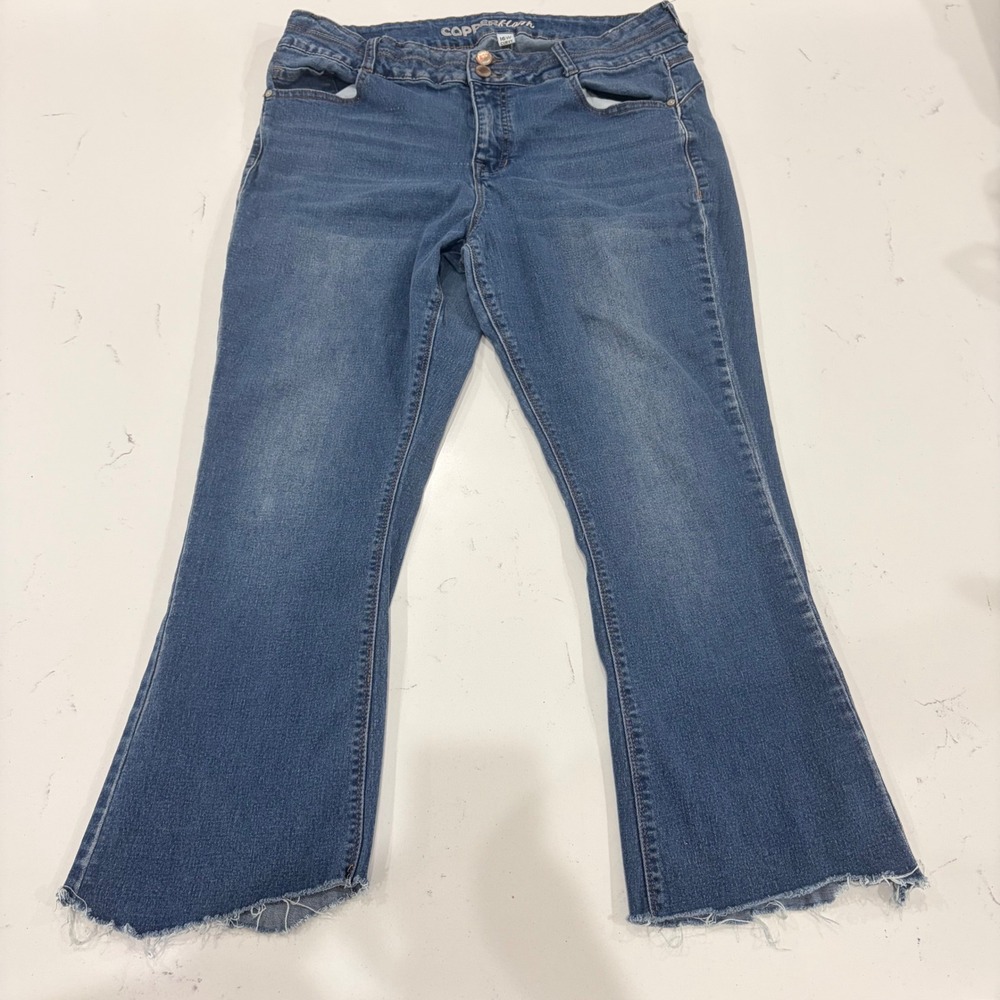 Copper Flash Curvy Bootcut Jeans Blue Distressed Frayed Raw Hem Womens 16W